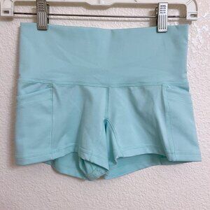 Popflex Active Booty Shorts Womens Size 2 Blue Turquoise Training Gym Pockets